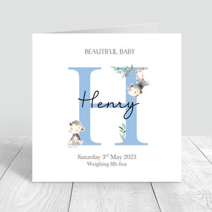Gepersonaliseerde New Born Baby Alfabetkaart, Handgemaakte Baby Boy Card Gefeliciteerd Welkom op de wereld pasgeboren kaart Blauw 799
