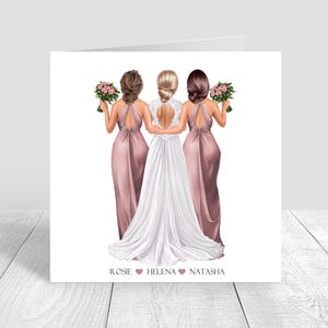 Carte de mariage personnalisée pour meilleure amie, soeur et cousine, joyeux mariage, demoiselles d'honneur, demoiselle d'honneur Bestie, robes rose poudré 1239
