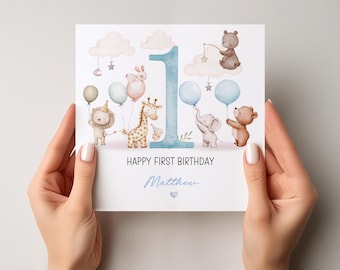Personalised First Birthday Card, Animals Birthday Card - Cute Keepsake Card For Son, Grandson, Nephew,Great Grandson,1st Birthday Card 1875