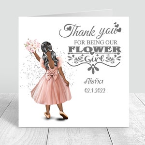 Blumenmädchen-Dankeschön-Karte – Haare anpassen – handgefertigte und personalisierte Blumenmädchen-Karte Hochzeit | Blumenmädchen-Geschenk 0035