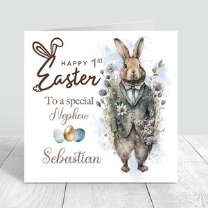 Tarjeta de Pascua personalizada para niños, primera tarjeta de Pascua feliz hecha a mano para nieto, hijo, sobrino, hermano, niños, Pascua 421