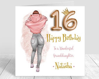 Girls 16th Birthday Card Handmade and Personalised Granddaughter/ Daughter/ Sister/ Friend / Niece 16th Birthday Greetings card