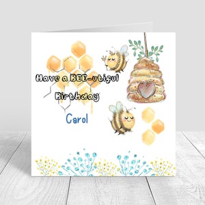 Tarjeta de cumpleaños hecha a mano y personalizada para niñas bee-utiful, tarjeta de cumpleaños para mujeres 8, 12, 21, 30
