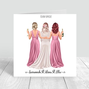 Hochzeitskarte für Team Braut Brautteil Geschenke für Braut Brautjungfern handgemachte Karte für beste Freundin Schwester Cousin Bestie Custom Haar