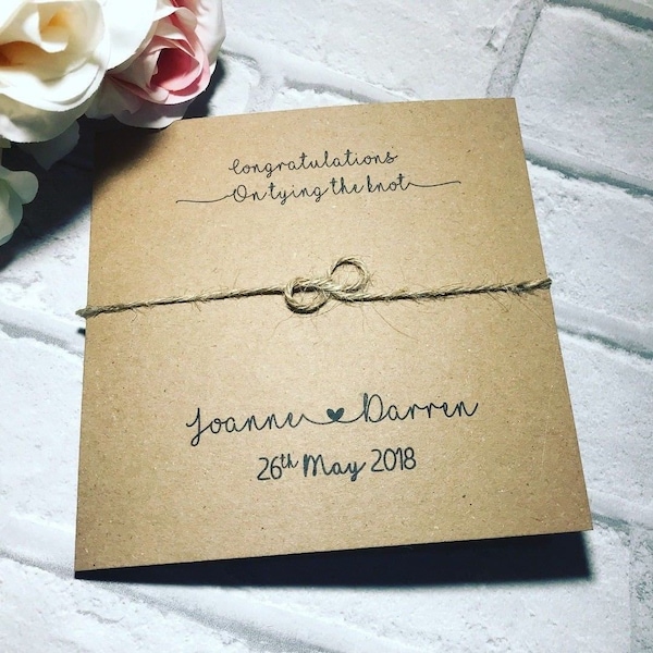 Personalised Congratulations on tying the knot rustic wedding day card for men and women wedding card