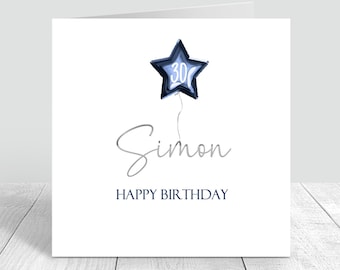 Mens Personalised Birthday Card, Simple Card, Minimal Birthday Card, Elegant, Navy Son Grandson Nephew Uncle 18th 21st 30th 50th 60th 629