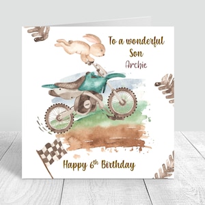 Carte d’anniversaire personnalisée pour garçons Dirt Bike Boys Carte Joyeux anniversaire Carte de vœux Vélo 4ème 5ème 6ème 8ème 10ème Fils Petit-fils Neveu 336