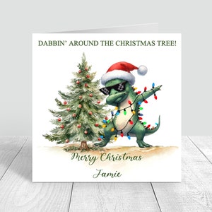 Tarjeta de Navidad personalizada para niños, tarjeta de Navidad hecha a mano, primera tarjeta de Navidad, hermano, hijo, nieto, sobrino, bebés, 1ª tarjeta de Navidad, Dabbing Dino 722