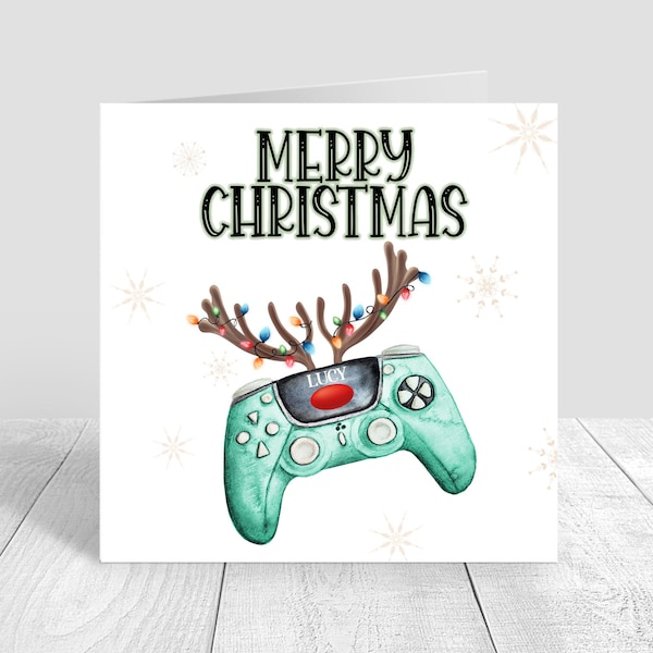 Carte de Noël personnalisée avec contrôleur de jeu de cartes de Noël faite main pour garçons/filles Playstation petit-fils, fils, neveu, nièce, oncle 314