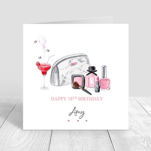 Carte d’anniversaire de maquillage personnalisée pour femmes, sœur/amie/maman/tante/cousine faite à la main/18e 21e 30e 40e 50e