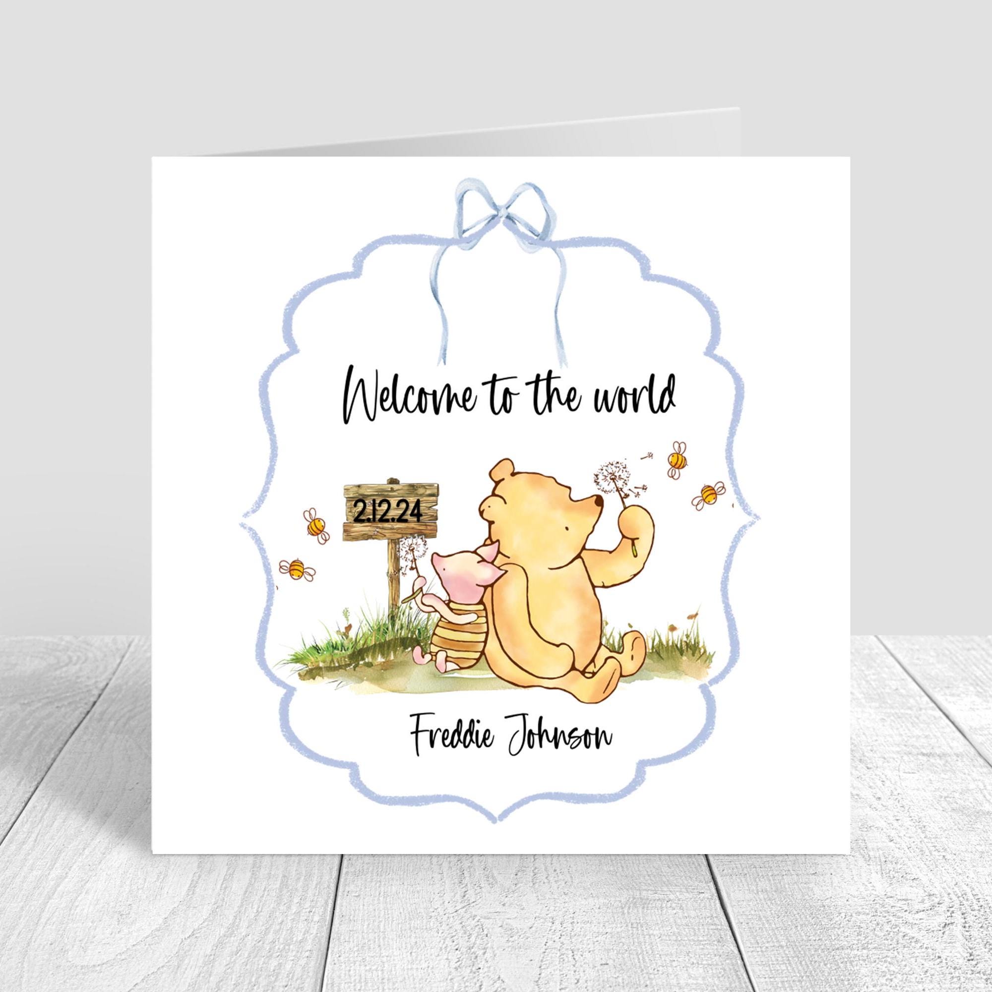 Winnie the Pooh Card, Personalised New Baby Card, Congratulations