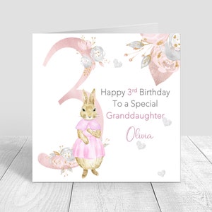 Tarjeta de cumpleaños personalizada para niñas, número grande 1-9, tarjeta temática de conejo hecha a mano para niñas