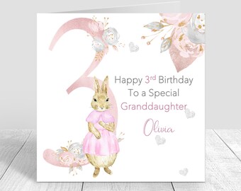 Girls Personalised Birthday Card Large Number 1-9 Handmade Rabbit Theme Card for Girls