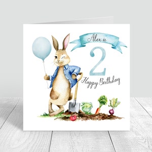 Cartão de aniversário personalizado de coelho para meninos, feito à mão, 5º aniversário, para irmão, filho, neto, sobrinho, 1º, 2º, 3º, 5º, 6º, 7º, 8º aniversário