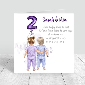 Tarjeta de cumpleaños personalizada para gemelos, tarjetas hechas a mano y personalizadas para niñas gemelas, 1er, 2o, 3er cumpleaños, nieta, hija, sobrina 1157