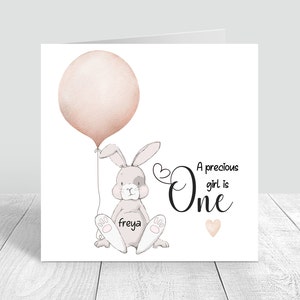 Personalisierte Mädchen 1 Geburtstagskarte Erste Geburtstagskarte Bunny Thema Grußkarte für Schwester Tochter Enkelin Nichte 151