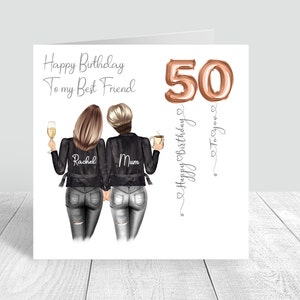 Carte personnalisée joyeux anniversaire meilleure amie pour femme pour sa soeur, meilleure amie, cousine, maman 18ème 21ème 25ème 30ème 35ème 40ème 50ème 60ème 375