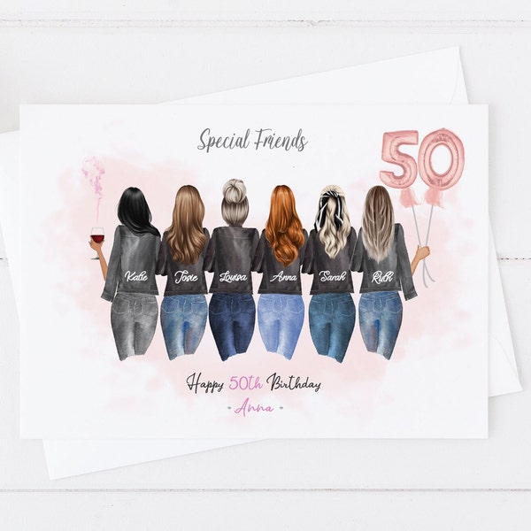 Womens Personalised Birthday Card Girl Group Women's Handmade 18th 21st 30th 40th 50th Large Card Women's for her Friend Any age