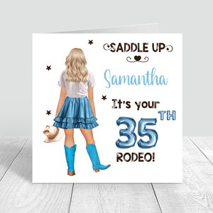 Personalised Women's Happy Birthday card, Saddle Up, Cowgirl Birthday Card, Rodeo,Sister Bestie Cousin 18th 21st 25th 30th 35th 40th 1200