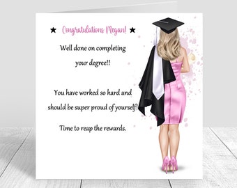 Personalised Graduation Card For Women | Congratulations Graduation Gifts CUSTOMISE HAIR  | Handmade Well Done Card Graduate  788