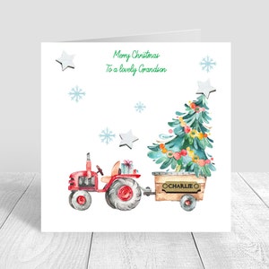Biglietto di Natale per bambini trattore di Natale fatto a mano e personalizzato nipote/figlio/pronipote/figlioccio