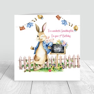 Cartão de aniversário personalizado de coelho para meninas, feito à mão, 5º aniversário, para irmã, filha, neta, sobrinha, 1º, 2º, 3º, 4º, 5º, 6º, 7º, 8º