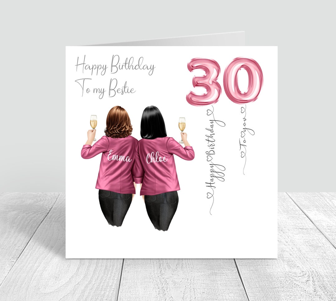 Women's Personalised Best Friend Happy Birthday Handmade Card Pink for ...