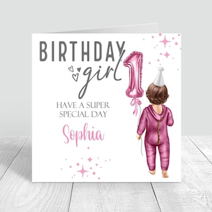 Tarjeta personalizada de 1er cumpleaños para niñas, primer cumpleaños del bebé, tarjeta de bebé rosa, tarjeta de feliz cumpleaños, feliz 1er cumpleaños, tarjeta de felicitación 1104