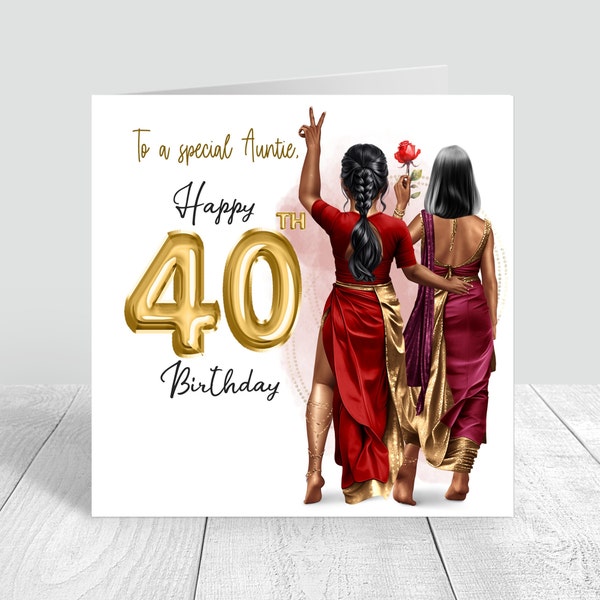 Personalised Indian Women's Happy Birthday Card, Indian Girls Aunt Sister Bestie Cousin 18th 21st 25th 30th 35th 40th 50th 60th 734