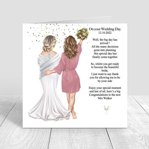 El día de su boda Tarjeta personalizada hecha a mano para mejor amiga / hermana / prima Varios peinados / tarjeta de la mañana de la boda 258