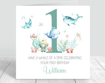 Personalised Boys 1st Birthday Card Handmade First Birthday Under the sea Card Brother Son Grandson Nephew Babies 1st Sea Creatures 803