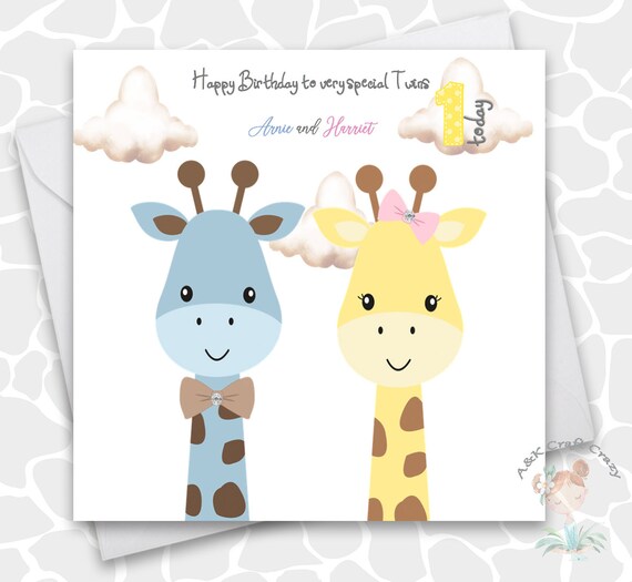 Personalised Twins Giraffe Birthday Card Twin Girl Twin Boy Etsy Personalised Twins Giraffe Birthday Card Twin Girl Twin Boy Etsy