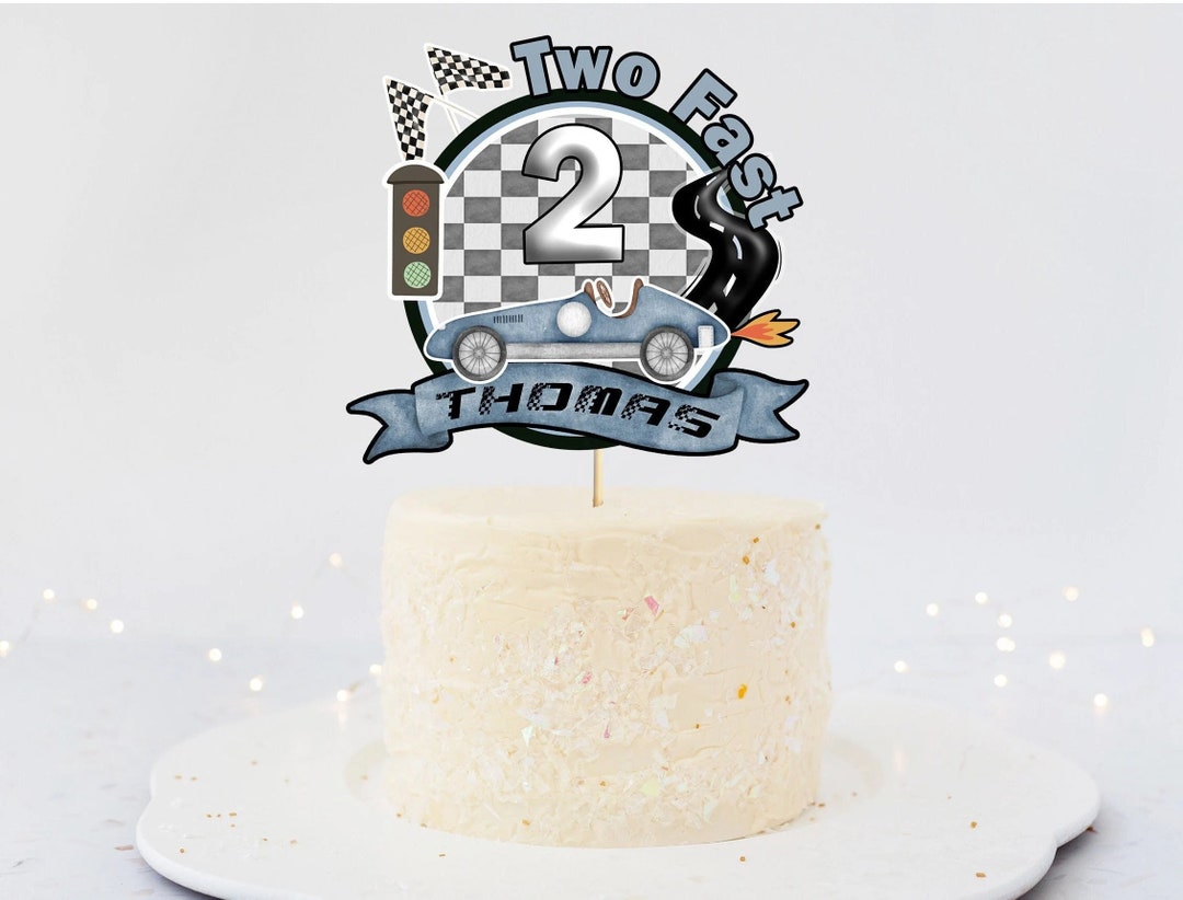 Personalised Two Fast Boys Race Car Cake Topper, Blue Cake Decor ...