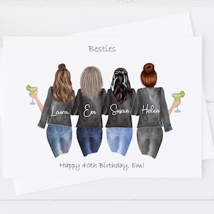 Biglietto di auguri di compleanno personalizzato per donne Gruppo di ragazze Fatto a mano per donne 18°, 21°, 30°, 40° e 50° Biglietto grande per donne per la sua amica 387