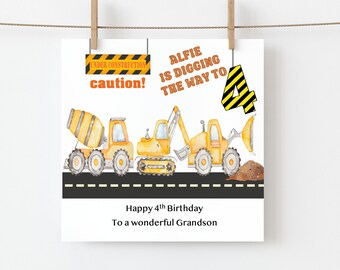Awesome Construction 3rd Birthday Card For Boys - Digger Themed Fun Card For Son, Grandson Or Nephew
