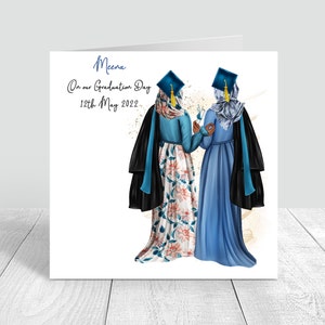 carte faite à la main de graduation de dames musulmanes des femmes| Personnalisé | Félicitations Cadeaux de remise des diplômes PERSONNALISER les hijabs | Bien joué | tu l'as fait