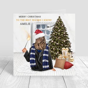 Wizard Girls Christmas Card Best Friend Handmade/ Personalised Sister, Merry Christmas Card, Bestie Granddaughter Daughter Niece 1368