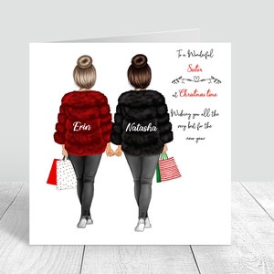 Frohe Weihnachten Schwester / Bester Freund Weihnachtskarte personalisierte Weihnachtsmäntel / Jacken Karte Schwestern / Freunde / Besties Weihnachtsgeschenke 243