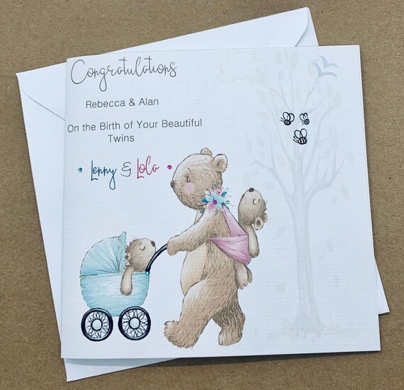 Congratulations Twin Baby Boy And Girl New Born Card Handmade Etsy Congratulations Twin Baby Boy And Girl New Born Card Handmade Etsy