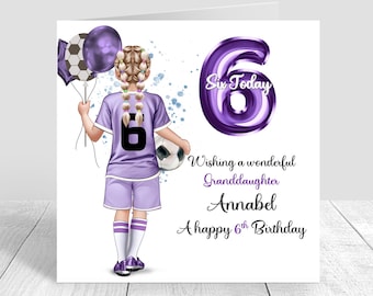 Girls Personalised Football Birthday Card,Birthday Soccer Card, Greeting Card,football Kit Birthday Card,Daughter 5th 6th 8th 12th 1236
