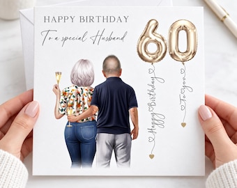 Personalised 60th Birthday Card for Husband, Husband Birthday Card, Birthday Card for Him, Happy 60th Birthday, Couple Birthday Card 3135