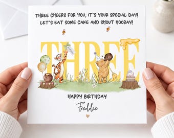 Personalised 3rd Birthday Card, Pooh bear birthday card, Third Birthday Card for Boy or Girl, Son, Daughter, Grandson, Granddaughter  3143