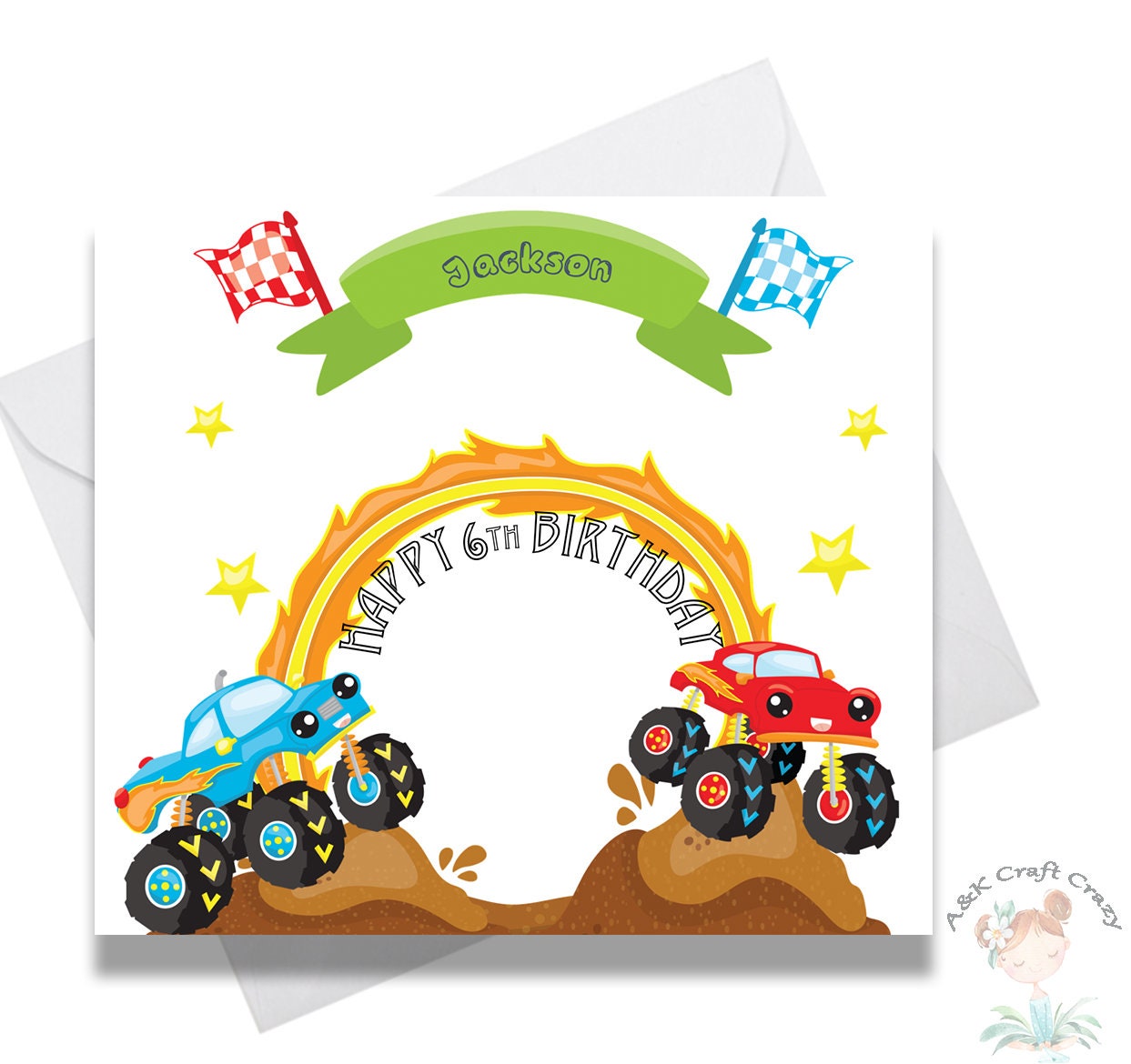 Personalised Boys Monster Trucks Birthday Card Handmade 5th Birthday …