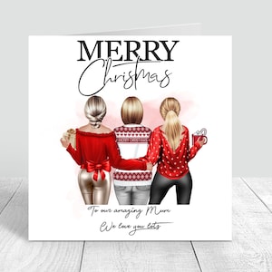 Personalisierte Frohe Weihnachten Mama und Töchter Karte Jahreszeitengrüße handgemachte Weihnachtskarte Karte personalisiert Mama 282