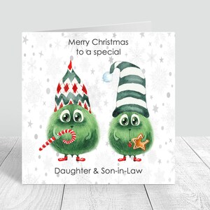 Personalisierte Monster Gnom Weihnachtskarte Grün Handgemacht für Tochter, Schwiegersohn, Herr und Frau, Tante und Onkel, Tochter, Freundin 308