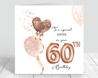Carte de 60e anniversaire, ballons en or rose, cartes pour femmes, joyeux anniversaire maman/tante/meilleur ami/soeur/grand-mère 18 21 30 40 40 50