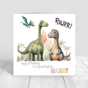 Carte d'anniversaire personnalisée dinosaure pour garçons Première carte d'anniversaire faite main 2e 3e 4e frère fils petit-fils neveu bébés 1er carte d'anniversaire 586