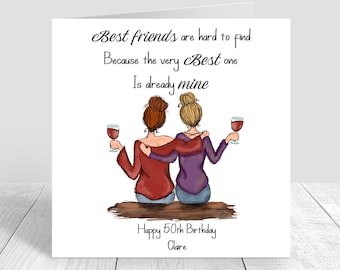 Birthday Card Women's Best Friend Handmade/ Personalised Sister/ Bestie / Auntie / 18th 21st 25th 30th 40th 50th birthday gift any age