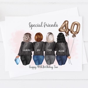 Women's Personalised Birthday Card Girl Group Women's Handmade 18th 21st 30th 40th 50th Large Card Women's for her Friend 1627