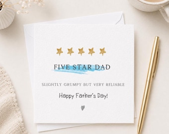 Funny Fathers Day Card for Dad, Five Star Dad Card, Fathers Day Card from Daughter Son, Funny Dad, Happy Father's Day card 2789